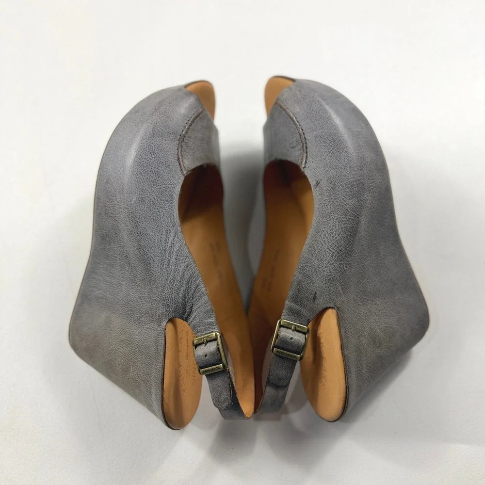 Kork-Ease Sharon Navy Leather Slingback Wedge Sandals Peep Toe K4193 Women 10